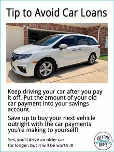 a car that is parked in front of a house with the words tips to avoid car loan