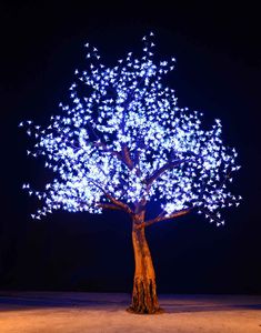 a tree that is lit up with blue lights