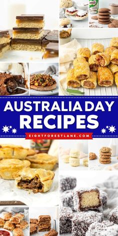 australia day recipes collage with images of desserts, pastries and cookies on display