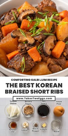 the best korean braised short ribs with carrots, mushrooms and other toppings