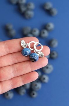 Earrings are very delicate, lightweight and easy to wear.  Each blueberry is handcrafted of italian glass and proper kiln annealed for strength ✨ Leaves are made of 950 silver clay and also absolutely unique  Clasps are sterling silver Blue Clothes Aesthetic, Blueberry Earrings, Blue Clothes, Blueberry Fruit, Blue Berry, Silver Clay, Fruit Earrings, Clothes Aesthetic, Jewellery Ideas