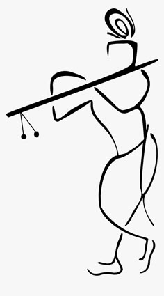 a black and white drawing of a man holding a stick with an arrow in his hand