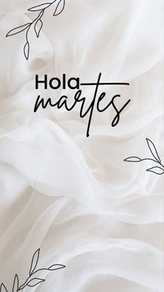 the words hola martes written in black ink on a white background with leaves