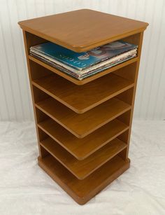 a stack of books on top of a wooden shelf