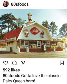 an old photo of a dairy queen store with the caption'592 likes 80sfoods gota love the classic dairy queen barn