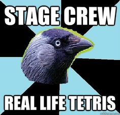 a black bird with the caption stage crew real life tetris