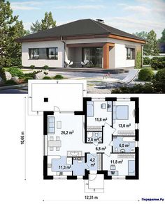 two story house plan with 3 bedroom, 2 bathroom and living room in the middle