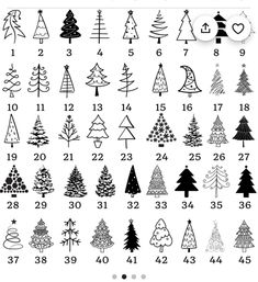 christmas trees are shown in black and white, with numbers on each side to indicate the number