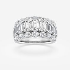 Badgley Mischka Colorless 5 ctw Emerald Lab Grown Diamond Three Row Fashion Band Platinum, EF, VS2 Anniversary Bands For Her, Wide Diamond Bands, Row Fashion, Anniversary Rings For Her, Anniversary Wedding Band, Diamond Anniversary Bands, Emerald Cut Engagement, Pearl And Diamond Earrings, Wedding 2024