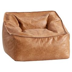 a brown leather bean bag chair