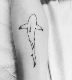 a black and white photo of a dolphin tattoo on the left inner half of the arm