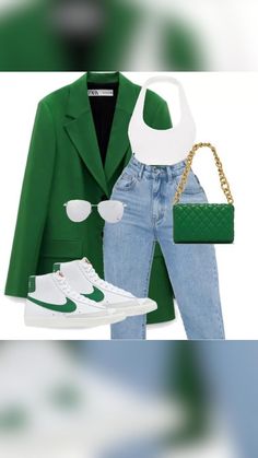 Mode Harajuku, Green Blazer, Looks Street Style, Smart Casual Outfit, Looks Black, Causual Outfits, Looks Chic, Teenage Fashion Outfits, Looks Style