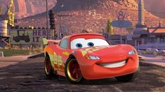 the character cars from disney pixama are driving down the road