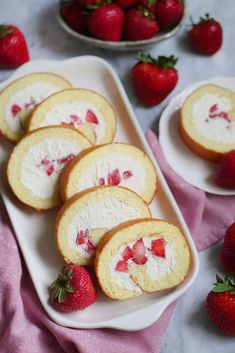 strawberry shortcakes with cream cheese and strawberries on the side, ready to be eaten