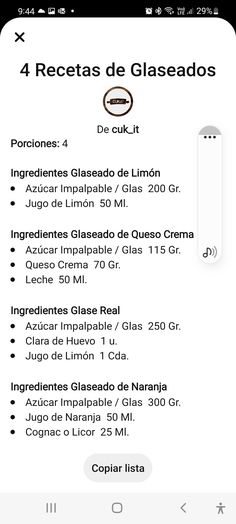 a cell phone with the text 4 recetas de glasseados on it