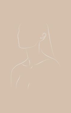 a drawing of a woman's profile in white on a beige background, with the back of her head tilted to the side