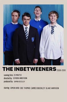 the inbetweeners movie poster with four young men wearing suits and ties, all smiling