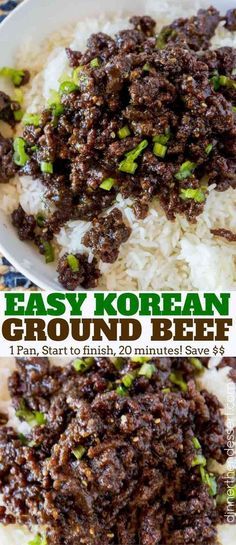 an easy korean ground beef recipe with rice and green onions