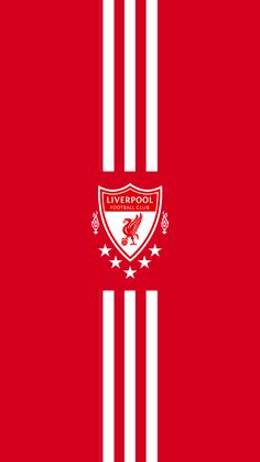 the liverpool football club logo on a red and white striped wallpaper with stars around it