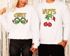 Chest And Nuts Couples Christmas Sweatshirt, Funny Christmas Sweater, Couple Christmas Hoodies, Christmas Humor Sweater,Holiday Sweatershirt Processing time is 1-2 business days! Shipping from TX, USA. *Please send us a message if you have any questions regarding colors, sizes, and designs.* To order: -Pick a color and size, select quantity, and add to your cart. How to wash? -Make sure to turn the shirt inside out before washing. -Select gentle cycle and use warm water. -Do NOT iron over the de Funny Matching Christmas Sweaters, Christmas Couple Sweaters, Ugly Christmas Sweater Ideas For Couples, Matching Christmas Sweaters Couples, Couples Christmas Costumes, Dirty Christmas Sweaters, Chest Nuts Couples Shirts, Couples Ugly Christmas Sweaters, Couple Christmas Sweaters