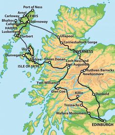 a map of scotland with roads and towns