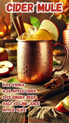 an apple cider mule with cinnamons and apples