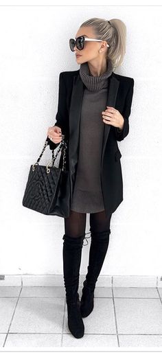 Black Over The Knee Boots, Work Outfits Women, 가을 패션, Business Casual Outfits, Mode Inspiration, Winter Fashion Outfits, Office Outfits, Outfits Casuales, Over The Knee Boots