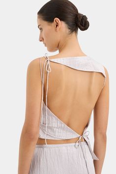 Ligera Open Back Top – SIR. Asymmetrical Fashion, Low Back Top, Dress Design Ideas, White Fits, Wrap Midi Skirt, Crinkle Top, Mc Queen, Open Back Top, 2024 Style