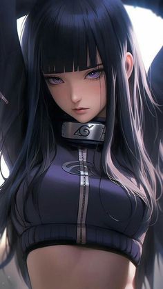 an anime character with long black hair and blue eyes is posing for the camera while wearing a futuristic outfit