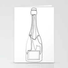 a black and white drawing of a bottle of wine on a card with a blank space