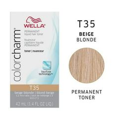 ColorCharm Permanent Liquid Hair Toner T35 Beige Blonde (1.4oz) by Wella CL04773 * Extra Mild Toner * Gentle To The Hair * Tones Pre-Lightened Hair Evenly Size: 1.4 oz. Hair Toners For Blonde, Toner For Yellow Hair, Blonde Toners, Toner For Blonde Hair, Blond Beige, Lightened Hair, Blonde Toner, Ash Beige, Wella Color Charm