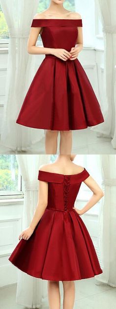 Burgundy Off Shoulder Bow Waist Homecoming Short Dress 0194 by RosyProm, $121.99 USD Dark Red Homecoming Dresses, Off The Shoulder Homecoming Dress, Confirmation Dresses, Cute Homecoming Dresses, Cute Dresses For Party, Satin Homecoming Dress, Red Homecoming Dresses, Short Prom Dress, Dresses Red