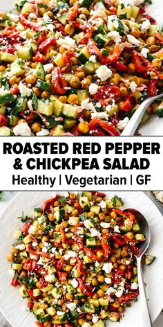 Roasted red pepper and chickpea salad Salad With Roasted Red Peppers, Roasted Chickpea Salad, Chickpea Salad Recipe, Easy Summer Dinner, Roasted Chickpea, Salad Vegetarian