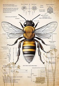 a drawing of a bee on top of a piece of paper with words below it