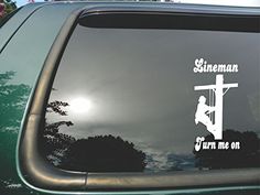 $5.00 Lineman Turn Me On- Die Cut Vinyl Window Decal/sticker for Car or Truck 3.5"x7" Red Clay Designs http://www.amazon.com/dp/B00NGSSI8Y/ref=cm_sw_r_pi_dp_q.heub1WCZP2K Clay Designs, Sticker For Car, Red Clay, White Vinyl, Vinyl, Red, White