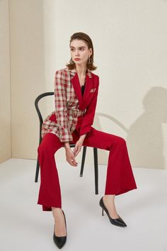 Red Checkered Color-block Pantsuit that fits perfectly for the holidays. Description: V-Neck Belted. Structured shoulders. Polyester 100% Imported Brand - Aision Model Number - 213184C1+P3 Washing Care: Dry clean Luxury Red Pantsuit For Workwear, Luxury Red Unstitched Suit For Women, Womens Red Suits, Luxury Red Unstitched Women's Suit, Luxury Red Women's Suits, Colorful Suit Women, Red Woman Suit, Unique Suits Women, Pantsuit Outfit