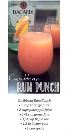 the recipe for rum punch is shown in this advertisement, with information about how to make it