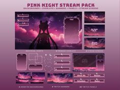 the pink night stream pack is shown in purple tones and features an image of two people standing