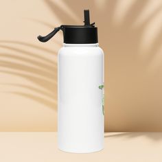 a white water bottle sitting on top of a table