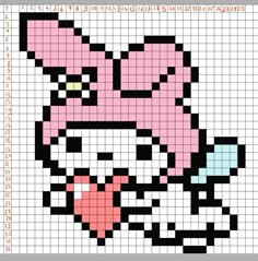 a cross stitch pattern with an image of a pink cat's face on it