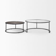 two tables sitting side by side on top of each other, one with a glass top