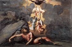 an image of the crucifix being taken down from the sky by angels