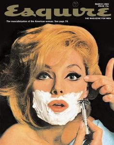 a woman is shaving her face with a razor on the cover of esqure magazine