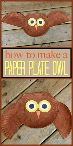 an owl paper plate craft is shown with the words how to make a paper plate owl