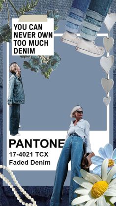 a collage of jeans and flowers with the words pantonee on it's side