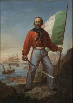 a painting of a man holding a flag