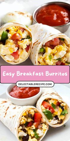 easy breakfast burritos with eggs, tomatoes and cheese