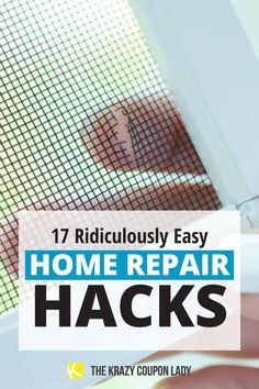 a hand holding a laptop computer with the text, 17 ridiculous easy home repair hacks