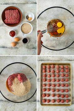 process shots showing how to make hamburger patties with eggs, meatballs and cheese