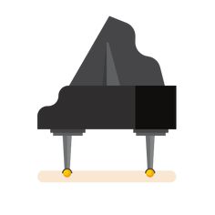 a black piano sitting on top of a white floor